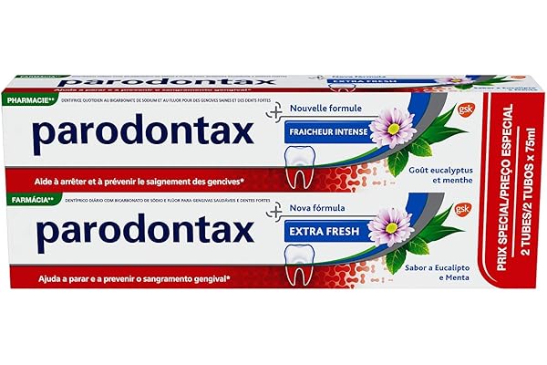 Parodontax Dentifrice Fraîcheur Intense Dentrifice, Soulager La Sensibilité Dentaire, Extra Fresh, Lot de 2x75 ml