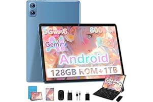 Dghrti Tablet 10 pollici Android, 22GB RAM+128GB ROM/TF 1TB, 8-core 2.0GHz, 8000mAh, UFS 2.1 Flash, Corpo in Metallo, 5G WiFi, BT5.0, 8+5MP, Widevine L1, Con Tastiera e Mouse, Blue