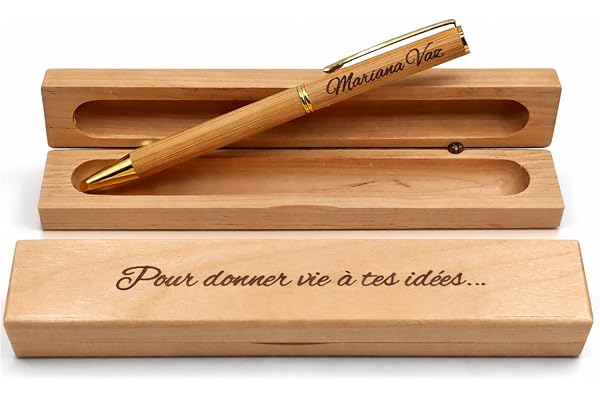 weastyle Stylo Bille en Bois Personnalisé + Coffret cadeau – Gravure Prénom – Cadeau personnalisable Homme et Femme pour Noël, Anniversaire, Bureau