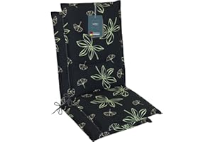 ‎LILENO HOME LILENO HOME Gartenstuhl Auflagen als [2er Set - Hochlehner] in Grafik-Blume Grün - Bequeme Liegen als Sitzauflagen für Gartenmöbel - Stuhlkissen für Gartenstühle und Klappstühle