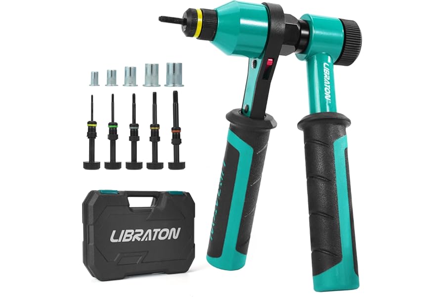 LIBRATON Rivet Nut Tool, Rivnut Tool, Professional Ratchet Nutsert Tool Kit, Nutsert Gun Kit with 5 Metric Mandrels, 5 Nut Heads, 50PCS Rivet Nuts, Rugged Carry Case, Insert Tool Kit for Automotive