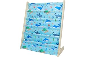 wooshwa Libreria Montessoriana per Bambini,Scaffale a 5 Livelli in Tessuto per Bambini,Librerie per Camerette con 3 Tasche con Maniche Profonde,63 * 30 * 73cm (Animali dell'oceano)
