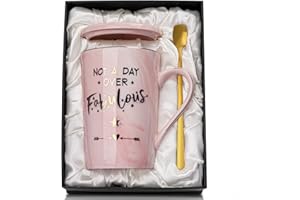 BICHING Funny Birthday Gifts for Women, Birthday Gifts for Her, Not A Day Over Fabulous -14oz Pink Marble Coffee Cup with Golden Pattern, Unique Christmas Persents for Mum, Sister, Friends, Wife, Gift Boxed