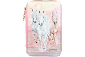 Depesche 12241 Miss Melody Sundown - Wypełniony 3 komorowy piórnik ze złotymi aplikacjami, piórnik z kolorowymi kredkami, linijką, nożyczkami itp.