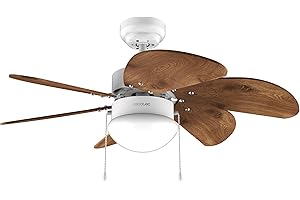 Cecotec Ventilatore da Soffito con Luce EnergySilence Aero 365 White&Wood. 50 W, diametro 92 cm, 3 velocità, 6 lame reversibili, modalità inverno-estate, utilizzo semplice, interruttore a catena