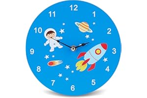 Mousehouse Gifts - Kids Working Wooden Wall Clock, Handcrafted Children's Clock for Boys' and Girls' Bedrooms - Space Theme