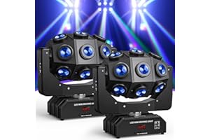 COOLIGHINE 2PCS Lyre LED 180W RGBW 360°Rotation 18LEDs Lumière de Scène Beam Moving Head pour Party Disco Club Mariage Éclairage