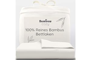 ‎BAMBAW Bambaw Bambus Bettlaken ohne Gummizug 180x290 cm, hautfreundliche Anti Allergie Bettwäsche, 100% Bambus Betttuch ohne Gummi, Bettwäsche kühlend Sommer (Elfenbein)