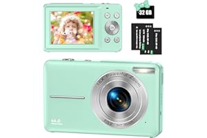 NICAMERY Aparat cyfrowy 44 MP 1080p, aparat cyfrowy z kartą pamięci 32 GB, kompaktowy aparat cyfrowy 16 x z 2 akumulatorami wielokrotnego ładowania, dla dzieci, nastolatków, początkujących, chłopców, dziewcząt