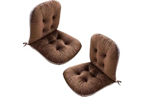 Yahbrra Coussins de Chaise avec Dossier et Sangles pour Jardin, Maison et Bancs - Bas Dossier (Marron, Lot de 2)