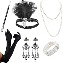 Kyndara Lot de 7 costumes Gatsby des années 1920 pour homme, gilets, accessoires avec chapeau haut-de-forme, nœud papillon, montre de poche, brassard pour adulte, Halloween, fêtes sur le thème des