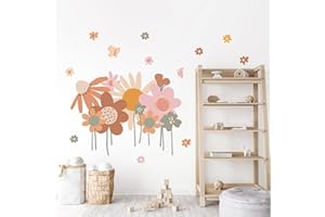 Tanlaby Stickers Muraux Fleurs ColoréEs Autocollants Muraux Fleurs RéTro Boho Sticker Mural Grandes Jardin Flower Pour Salons Chambres Maison Bureaux Canapé Fond DéCoration Murale