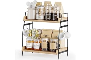AHOMSEL 2-Tier Wooden Coffee Station Organizer – Countertop Coffee Bar Accessories Holder for Kitchen, Home & Office | Stylish Storage for Coffee Machine Essentials & Kitchen Organization