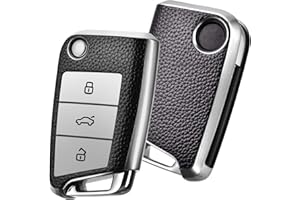 OATSBASF Autoschlüssel Hülle VW, VW Golf 7 Schlüsselhülle, Schlüsselbox Cover für VW Polo, Skoda, Tiguan, MK7 3-Tasten (P-Silber)