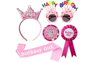 YumSur Birthday Crown Set for Girls - King Crown Tiara Ribbon Medal, Personalised Birthday Girls Sash, Party Dress Up Set for Her, Kids & Adults