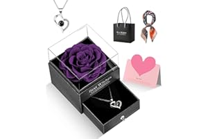 GOICC Prezenty dla niej, zakonserwowana, wieczna róża z naszyjnikiem "I Love You", ważenie, róża, pudełko prezentowe, wieczne, prawdziwe kwiaty, na Dzień Matki, urodziny, rocznicę, pudełko prezentowe dla