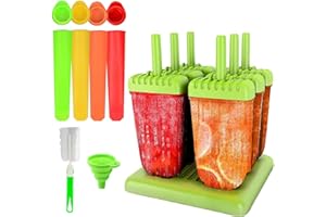 KILLOW 12 Piezas Kit de Molde Reutilizable, 6 Piezas Moldes de paletas, 4 Moldes de Silicona para Helados, Cepillo de Limpieza y Plegable Embudo