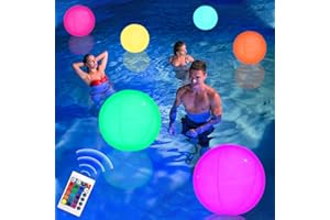 JOYCABIN Lot de 2 boules d'eau gonflables à LED - Diamètre : 40 cm - Éclairage de piscine flottant - Étanche - Avec télécommande - Pour plage, jardin, piscine, fête
