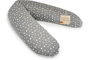 pic Bear Deutschland Stillkissen XL 170cm - Schwangerschaft Kissen - Seitenschläferkissen und Lagerungskissen für Erwachsene und Baby Schmusekissen Sterne grau weiß