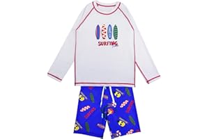 SWAUSWAUK Rash Vest Kids 5-12 Years - Boys Swim Top & Trunks Boys Rash Guard UV Protection UPF 50+ Long Sleeve