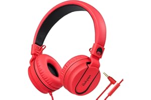 RockPapa 952 Cuffie per Bambini, Cuffie Filo con Microfono, Leggere e Pieghevoli, Cavo Jack 3.5 mm da 1.5 m, Cuffie On-Ear per Scuola/Smartphone/Tablet/Mp3 (Rosso)