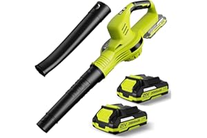 YEOOIYCW Soplador inalámbrico de hojas de 21 V con batería y cargador, 2 velocidades, mango GripZone, soplador eléctrico para el mantenimiento del césped y descarga de la nieve (2 baterías)