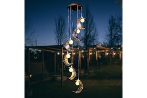 ‎ZVO ZVO Solar Windspiele mit Mond, Solar Windspiel für Draußen Solarleuchten Warme LED Wasserdicht Gartenlampe, Hängeleuchte Garten Deko für Außen Balkon Terrasse Party Baum Geschenke