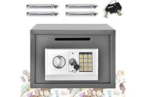 BOWOSE 16L Safe Box with Override Key & Electronic Keypad Solid Steel with Posting Slot for Home Office Hotel Cash Jewelry Storage, Grey