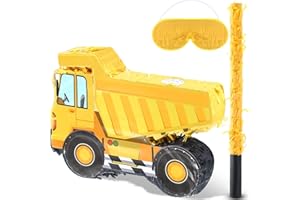 Aoriher Construction Dump Truck Piñata with Blindfold and Bat Party Decor Tractor Excavator Piñata for Boy Kids Truck Birthday Supplies