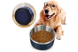 IKITCHEN Gamelle pour Chien à Double Paroi, Gamelle Eau Chien, Grande Gamelle Chien Antidérapante, 64oz, Robuste avec Fond en Caoutchouc pour Chiens et Chats de Taille Moyenne et Grande (1,8 l/8 Tasses, Bleu)