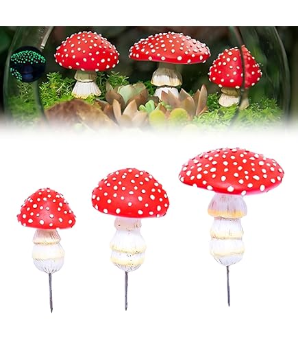 GORGECRAFT 3-teilige Leuchtende Pilz-Dekoration Für Den Garten – Nachtleuchtend, Aus Kunstharz, Wetterfest