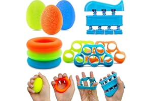 Druuzyl 10 Piezas Fortalecedor de Mano y Dedos con 3 Niveles Resistencia - Bandas Ejercitador Agarre para Rehabilitación y Música (Set)