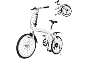 TFCFL Bicicletta pieghevole da 20 pollici, altezza regolabile, peso leggero, mountain bike, 7 marce, leva del cambio doppio V, freno per adulti, per uomo, donna, studenti, bianco