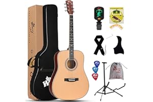 Winzz Acoustic Guitars Full Size, 4/4 Folk Guitar for Beginners Adults, Acoustic Steel-string Guitar Black (natural)