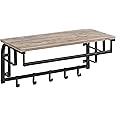 VASAGLE Coat Rack Wall-Mounted, Clothes Rail with 5 Removable Coat Hooks, Floating Shelf with Hanging Rail, for Hallway, Bedroom, Living Room, Greige and Black LCR012B02