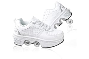 Pinkskattings@ Damen Und Mädchen Rollschuhe Skateboard Schuhe Kinderschuhe Mit Rollen Skate Shoes Rollen Schuhe Sportschuhe Laufschuhe Sneakers Mit Rollen Kinder (Weiß
