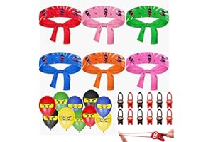 VOMKELA Ninjaoo Geburtstagsdeko Ninja Kindergeburtstag,Kindergeburtstag Mitgebsel,12 Stück Ninja Stirnband Kinder Kopfband,20 Ninja Luftballons Party-mitgebsel Geburtstag Partydeko,12 Fliegende Spielzeug