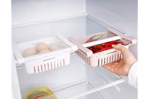 HapiLeap Retractable Drawer Organizer For Fridge, Refrigerator Storage Organizer Keep Tidy Shelf Organiser for Vegetables and Fruits (2 Pcs)