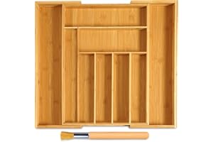 JOYBOY Pojemnik na sztućce, 7-9 przegródek, wiele możliwości zastosowania, do szuflad kuchennych, salonu, szuflady biurowej itp + 1 szczotka do czyszczenia, regulowana wysokość 32-52 cm