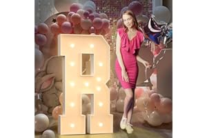 MIXIFOX 4FT Light Up Letters Birthday Decoration: Large Cardboard Letters R for Party, Marquee Letters for Graduation Decorations Baby Shower Wedding Decor, Mosaic Balloon Arch Stand Pre-cut DIY Number
