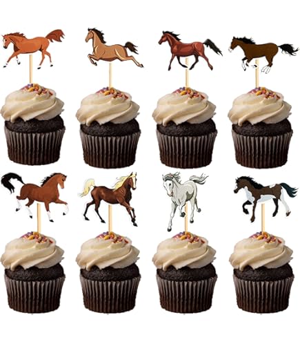 Paard Taartdecoratie, 8 soorten paarden, cupcake-topper, muffin