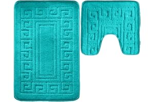 Vingardium Leviosa VL 2 Piece Greek Bath Mat Non Slip and Highly Absorbent Bath Mat 100% Polypropylene Washable Pedestal Bathroom Mat Rug (TEAL)