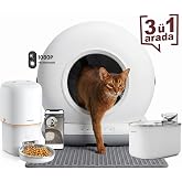 Haustier Konfor Paketi - CB002 GRİ Kameralı Kedi Tuvaleti + PF02 Beyaz Otomatik Mama Kabı + WF007L Kedi Su Pınarı 3&rsquo;l&uuml; Konfor