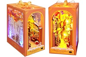 Cuteefun DIY Book Nook Kit, Mini Casa de Muñecas DIY, Estanterías, Libro de Madera Nook Juego para Adultos, Hacer su Propio Modelo de Casa de Artesanía (Regalos Navideños)