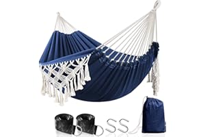 Anyoo Cotton Hammock with Tassels Portable Compact Outdoor Hammock with Hanging Straps and Carrying Bag for Garden Patio Porch Yard, Load 200KG