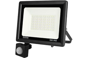 Ecolux PIR Motion Sensor 50W LED Outdoor Floodlight Energy Efficient 6000K Waterproof IP65 Mains Powered for Garage, Porch, Shed & Commercial Buildings - with Earth Wire (50W)