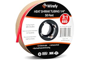 Wirefy Tubo Termorretráctil 6,4 mm - Tubo Termoretractil de Doble Pared 3:1 - Revestimiento Adhesivo - Tubo Térmico - Rojo - Rollo de 15 m