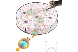 DISWOE Interactive Cat Toys, Automatic Fast Rolling Ball in Pouch, Hide and Seek for Indoor Adult Cats and Kitten, Motion Chirping Activated Moving Ball, 5 Holes Mat Mouse Catching Game, 600mAh battery