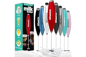 PowerLix Elektryczny spieniacz do mleka, ze stojakiem ze stali nierdzewnej 15-20s, 19000 obr./min, zasilany bateriami, do kawy, latte, cappuccino, gorącej i zimnej czekolady