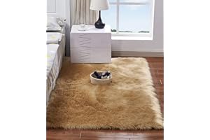 HARESLE Woolen Floor Rug Non Slip Fluffy Area Rugs Shaggy Floor Carpet for Bedroom Living Room, Camel/2'x 3'